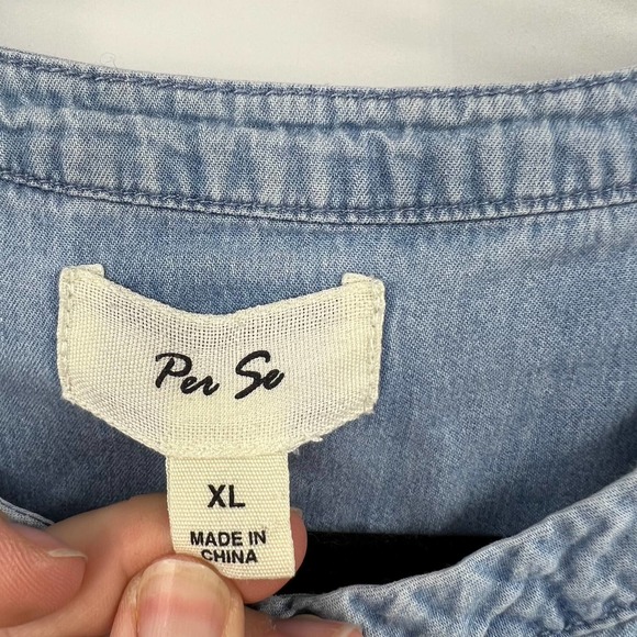 Per Se Chambray Tunic Blouse Button Front Scoop Neck Long Sleeve Women's XL - Picture 3 of 9